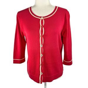 Lanvin Silk Blend Red Cardigan Sweater Sz 6-8 Button Up 3/4 Sleeve Size 38 FR